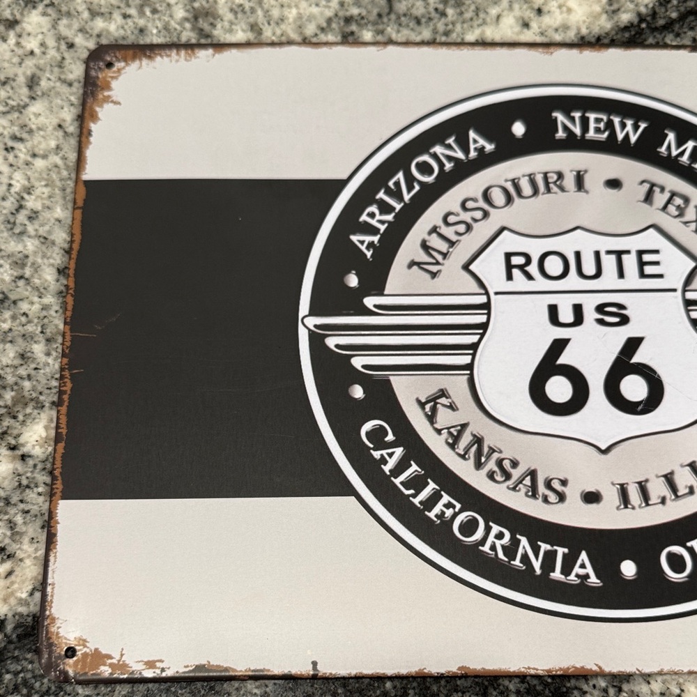 Vintage Route 66 Metal Sign - Black and White - Picture 9 of 10